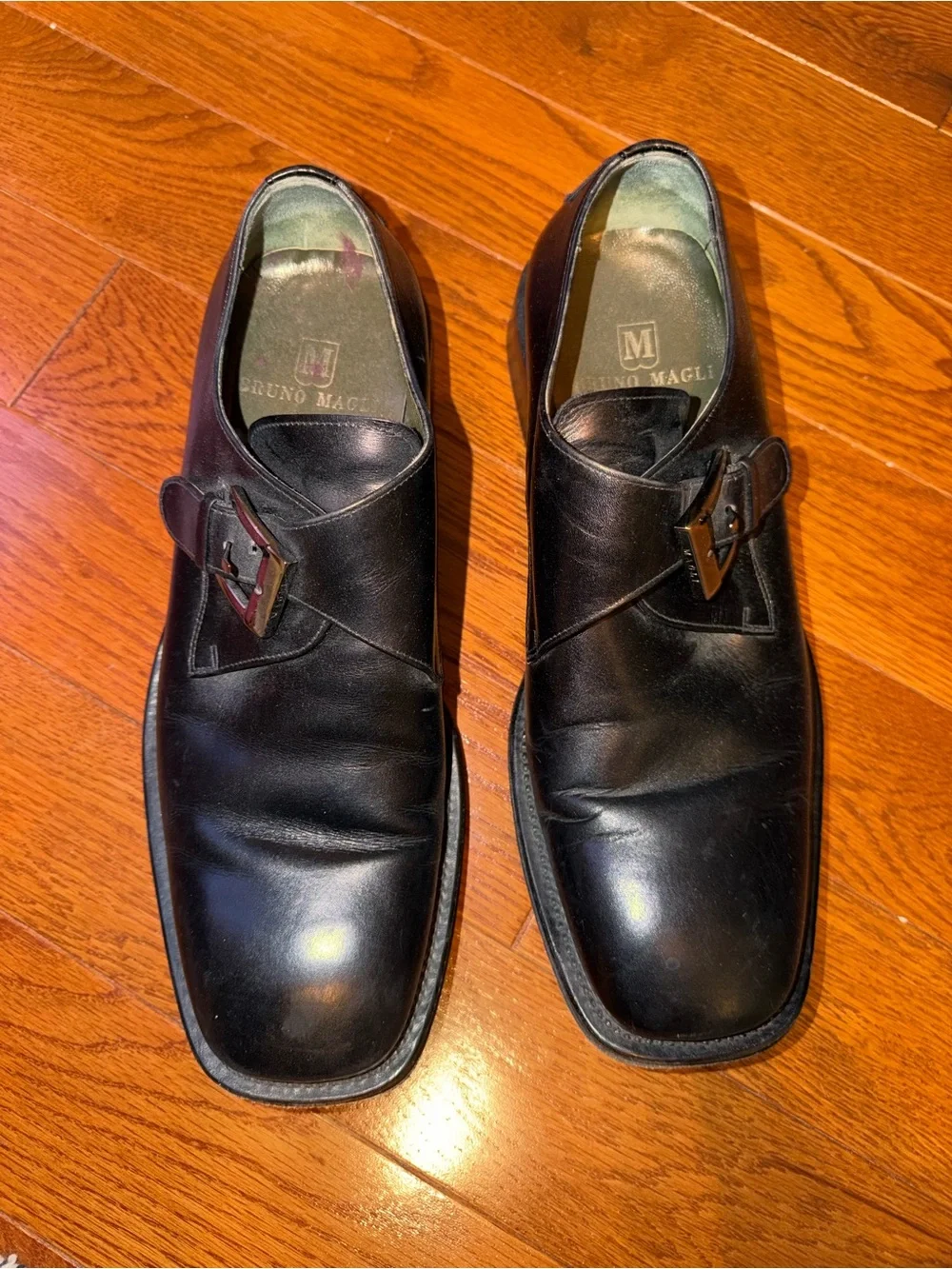 Bruno Magli Men's Black Leather Single Monk Strap Dress Shoes